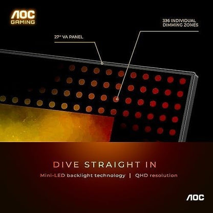 AOC Q27G3XMN 27" QHD Gaming Monitor, 2560x1440, Mini LED, 180Hz 1ms GtG,