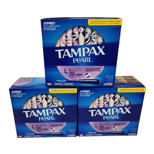 Tampax Pearl 150 Tampons Light Absorbency LeakGuard Jumbo Unscented 3-PACK NEW