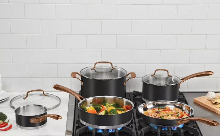Cuisinart 8pc Pots & Pan Matte Stainless Steel Cookware Set Black Bronze Handles