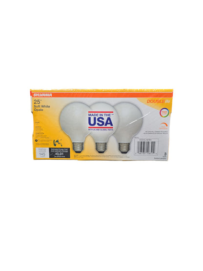 Sylvania 25 W Double Life G25 Dimmable Bulbs, Soft White, 3 Pack!