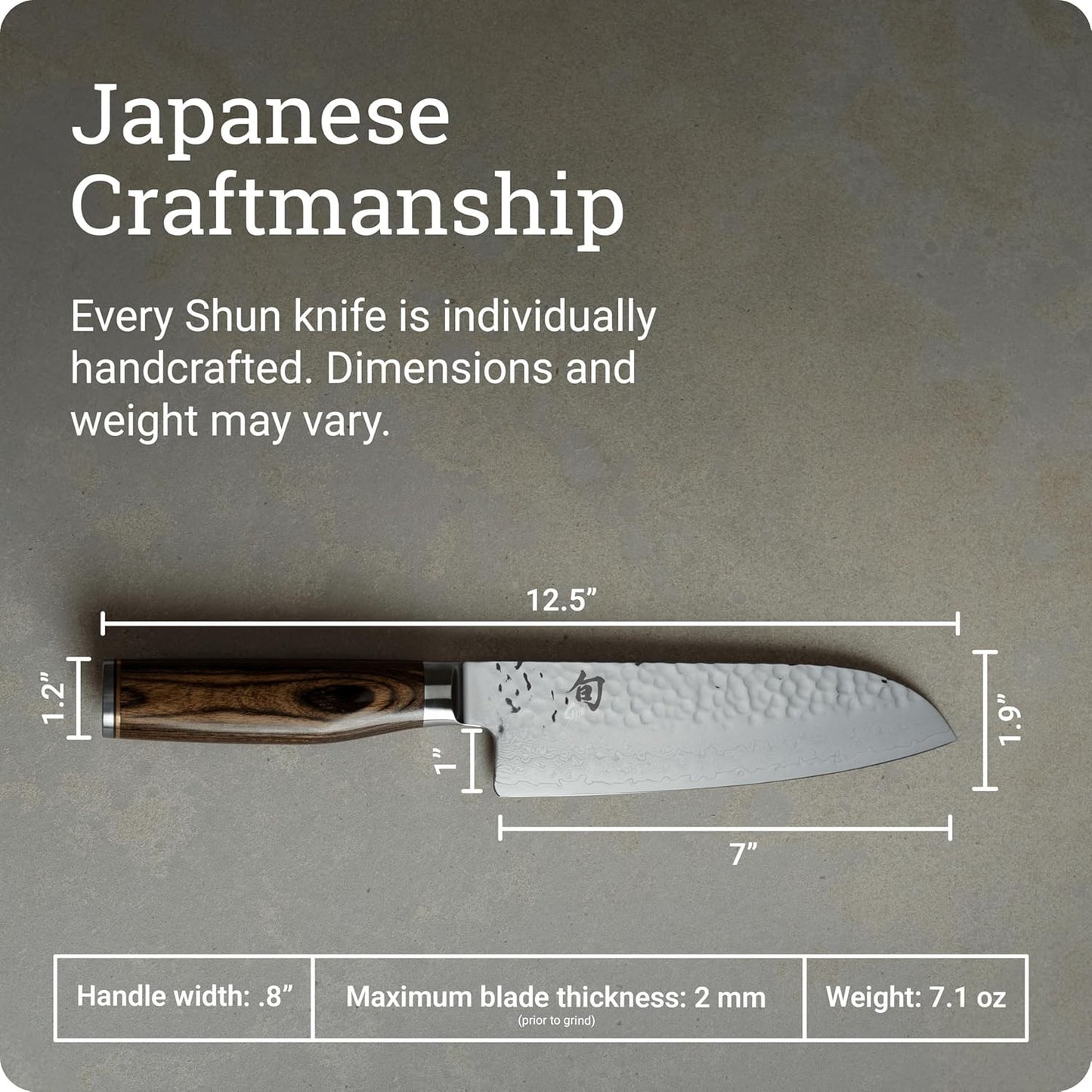 Shun Premier 7" Santoku Knife - TDM0702 - Walnut, Contoured Pakkawood Handles