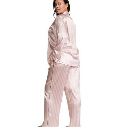 NWT Victoria’s Secret Glazed Satin Pajama set Long PINK ICONIC STRIPE XS,S, M, L