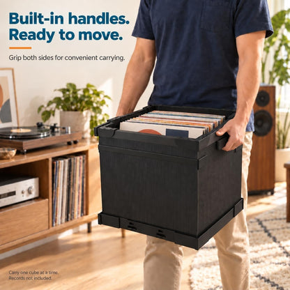 HumminGuru FlexiCube Vinyl Record Storage Box – Stackable Organizer for 12” R...