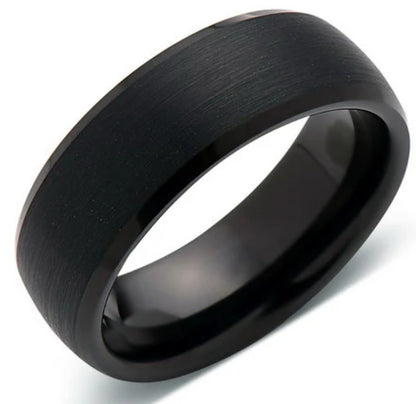 8mm BLACK TUNGSTEN DOMED BAND - BRUSHED CENTER W/ HIGHLY POLISHED EDGES