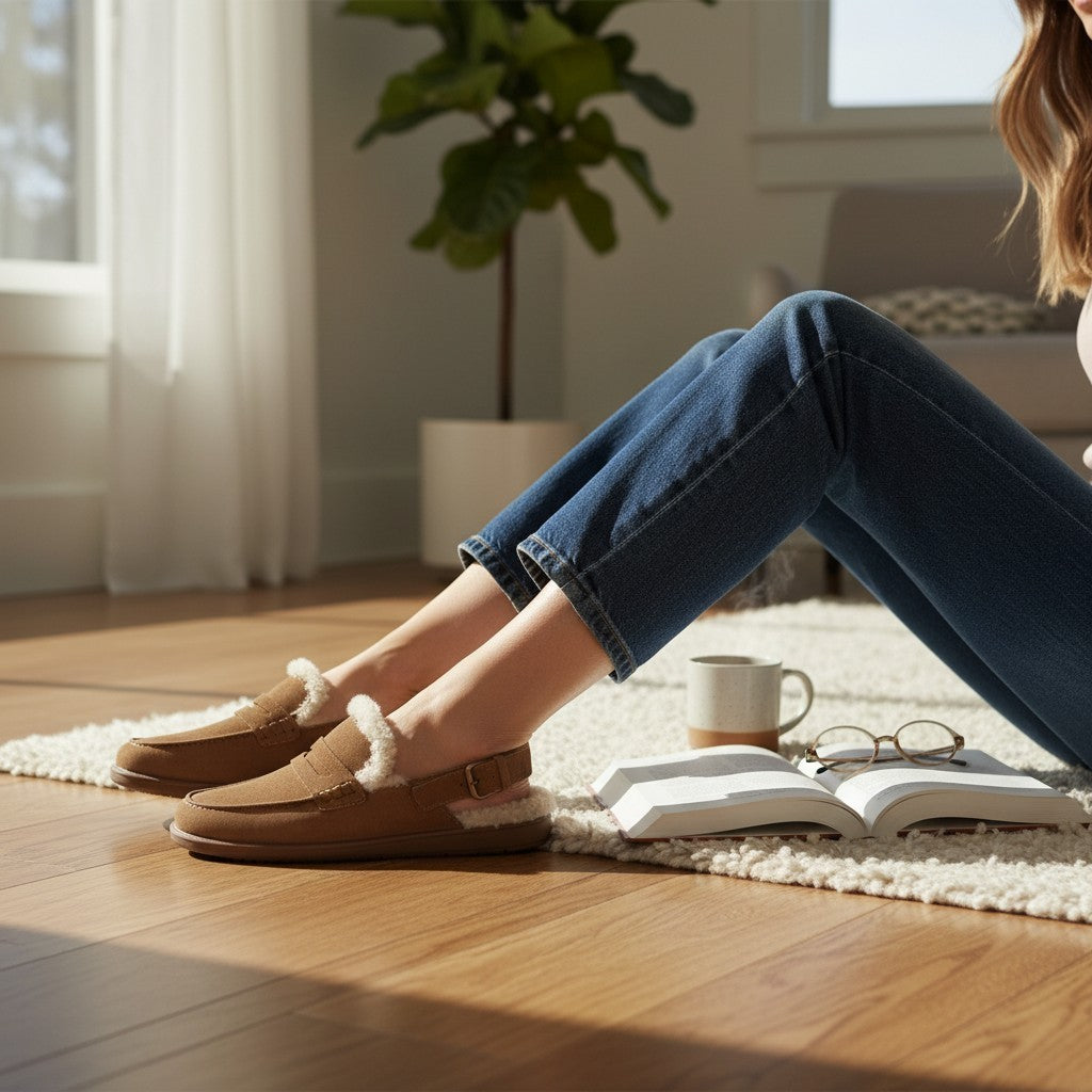 FitFlop Gen-ff Suede Shearling Loafer Back Strap Mule - Tan