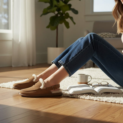 FitFlop Gen-ff Suede Shearling Loafer Back Strap Mule - Tan