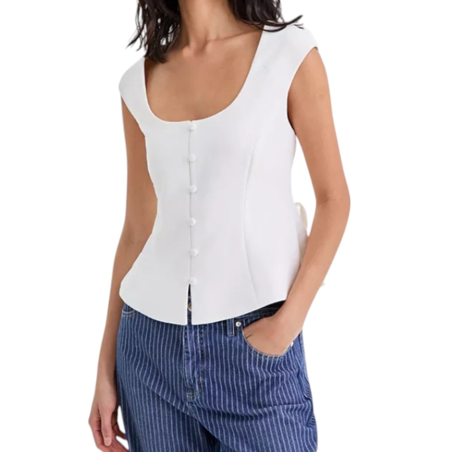 On 34th Women's Crepe Button Front Vest Scoopneck Button Front Vest Drapey