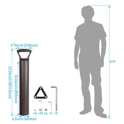 LEONLITE 3CCT LED Bollard Landscape Pathway Light, 42" 14W/19W/24W Adjustable Wt