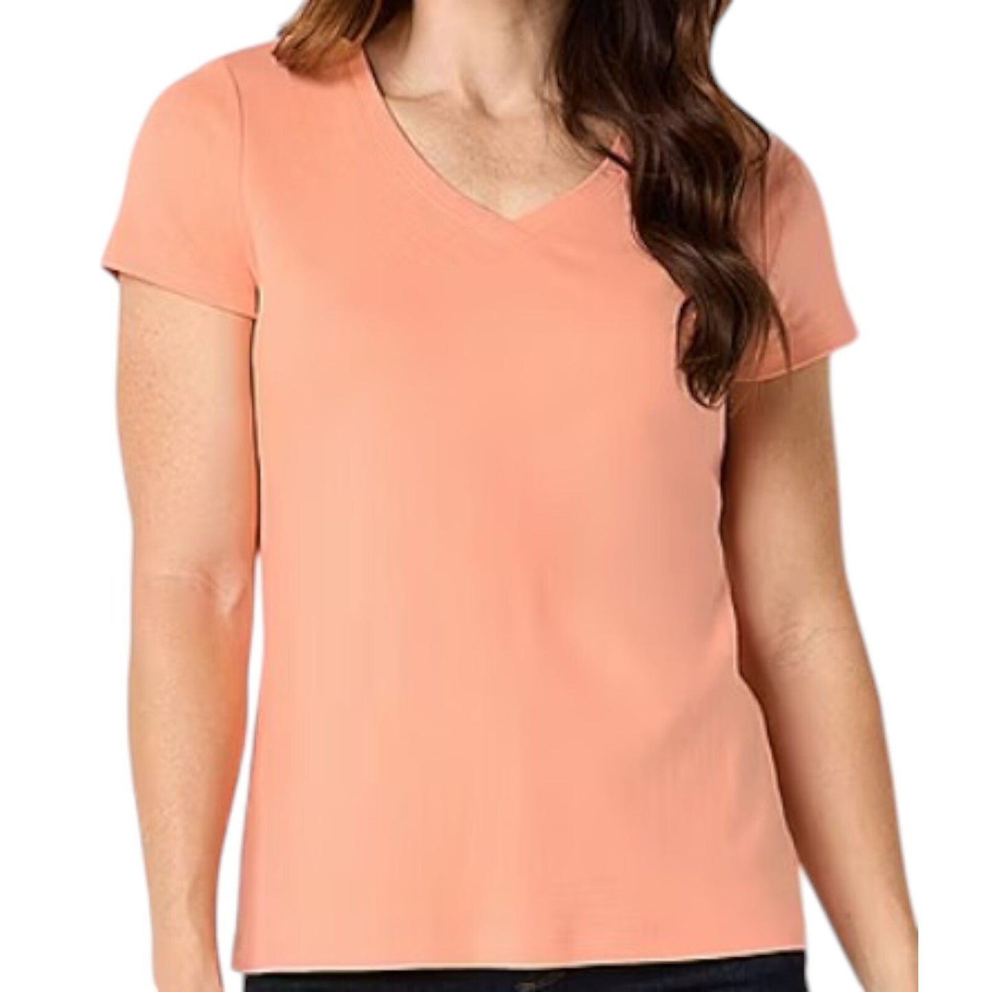 St. John's Bay Women's Papaya V-neck Short Sleeve Cotton T-shirt Top Size Large