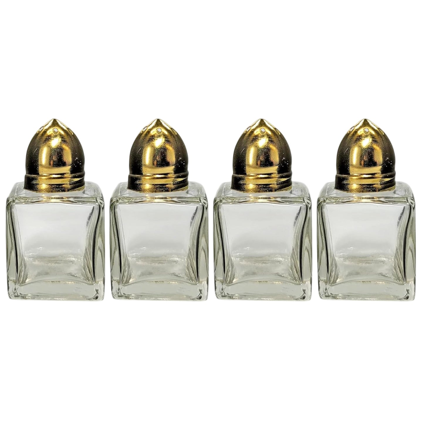 Clear Glass Mini Cube Salt & Pepper Shakers with Gold-tone Tops - 1/2 ounce each