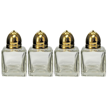 Clear Glass Mini Cube Salt & Pepper Shakers with Gold-tone Tops - 1/2 ounce each