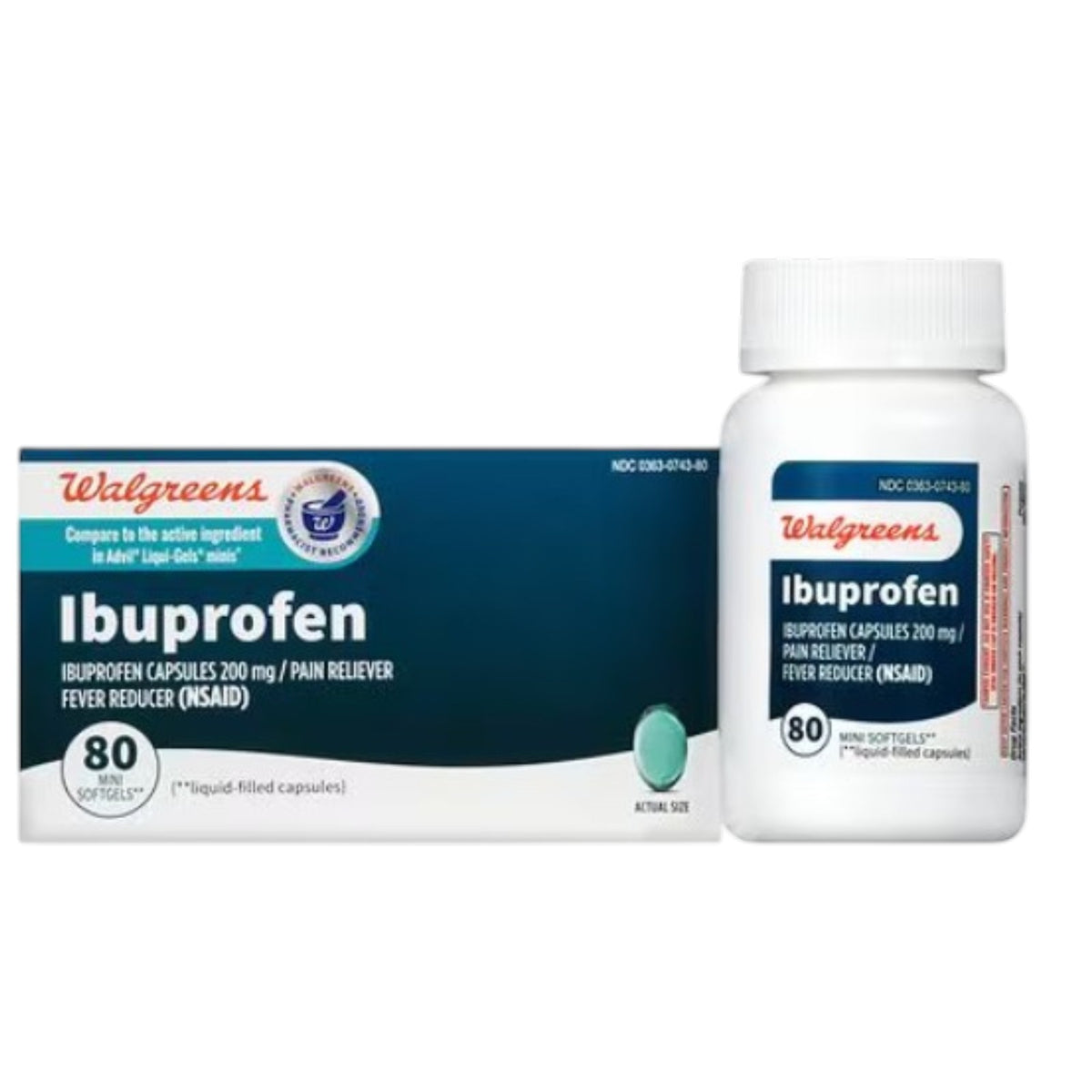 Equate Ibuprofen Mini Softgel Capsules, 200 mg, 80 Count