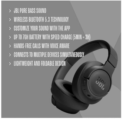 JBL Tune 720BT Wireless Bluetooth Over-ear Headphones Black NEW SEALED