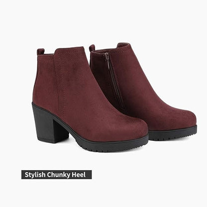 DREAM PAIRS Women Booties Block Heel Round Toe Side Zipper Ankle Boots Size 9