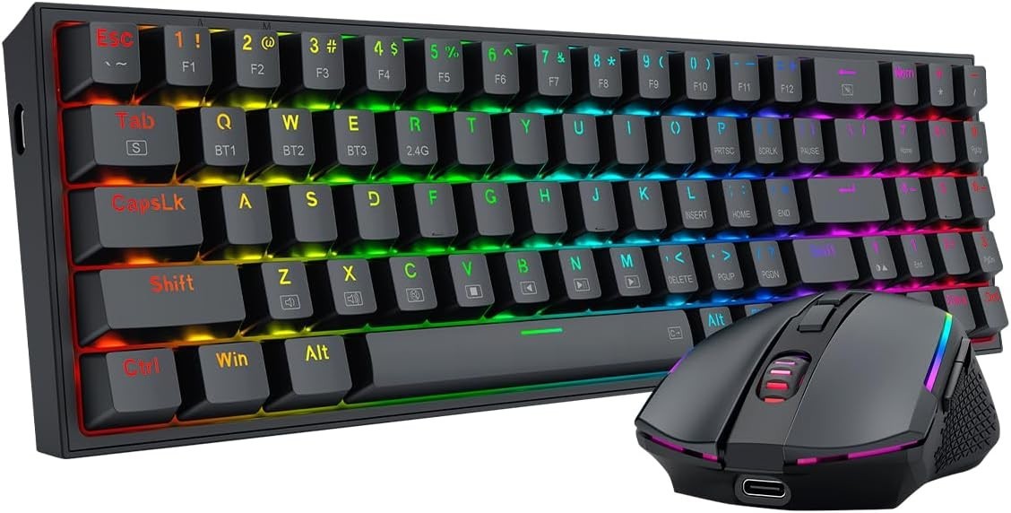 Redragon S136 Gaming Keyboard & Mouse Combo, 75% K628 Tri-Mode Wireless RGB