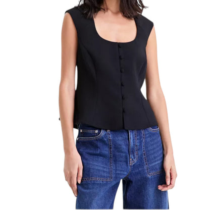 On 34th Women's Crepe Button Front Vest Scoopneck Button Front Vest Drapey