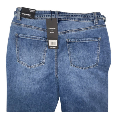 New Express Women’s Straight Mid Rise Blue Jeans Denim - Tie Belt - 10041DDM
