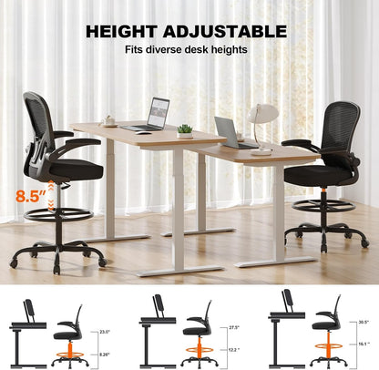 Synorla Ergonomic Drafting Chair, Tall Office Chair with Flip-Up Armrests, Breat