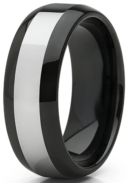 8mm Two Tone Black Tungsten Carbide Dome Comfort Fit Band