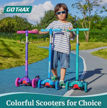 Kids Kick Scooter, LED Lighted Wheels and 3 Adjustable Height Handlebars, Lea...
