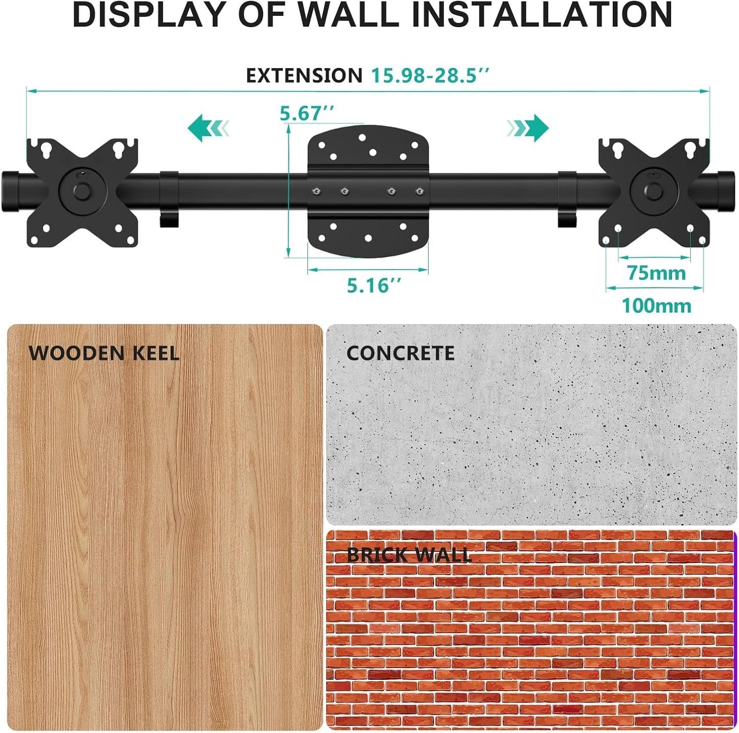 Dual Monitor Wall Mount Single to Double Bracket Adapter Horizontal Assembly ...