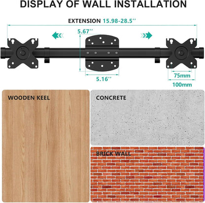 Dual Monitor Wall Mount Single to Double Bracket Adapter Horizontal Assembly ...