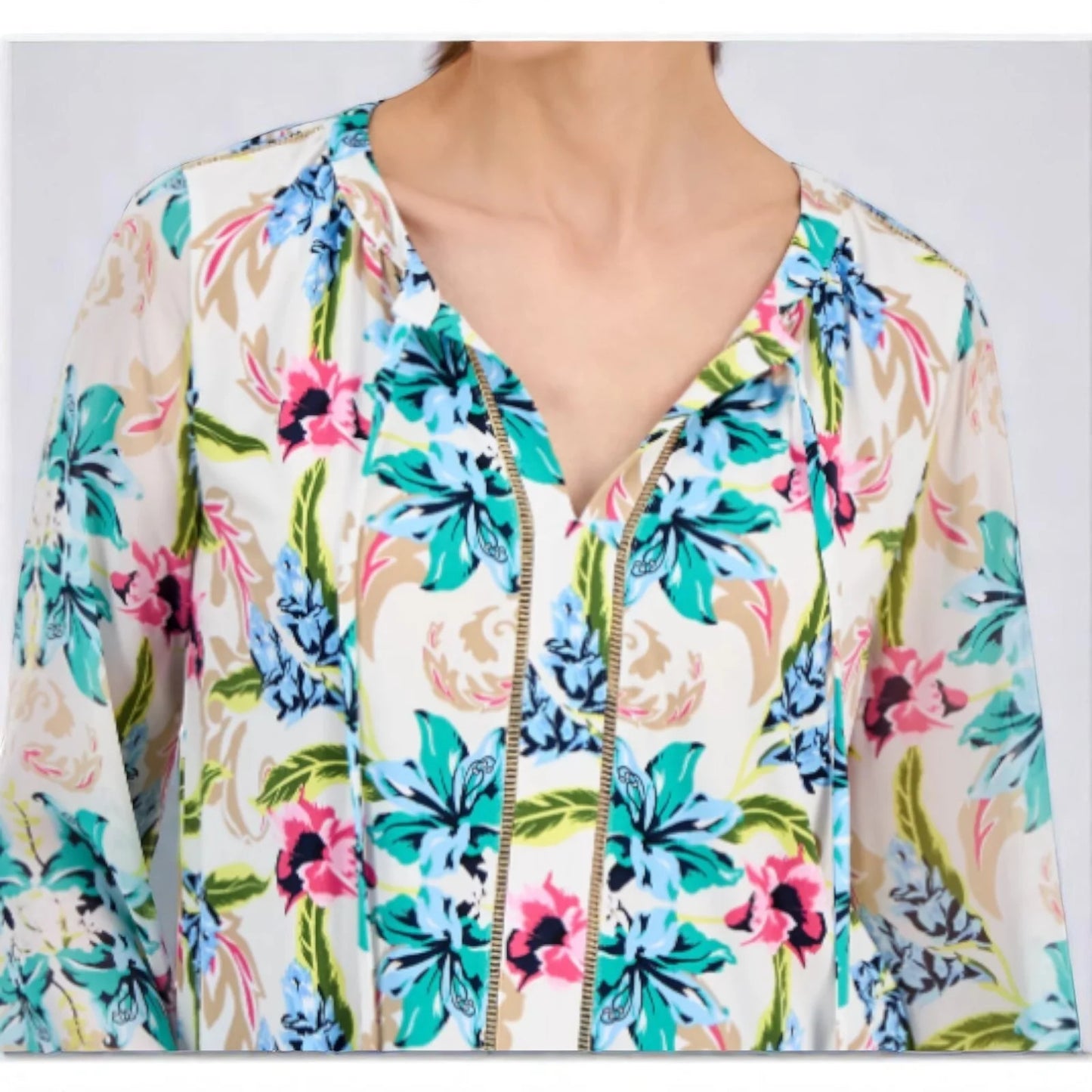 JM Collection Womens Floral Printed Top Blouse NWT