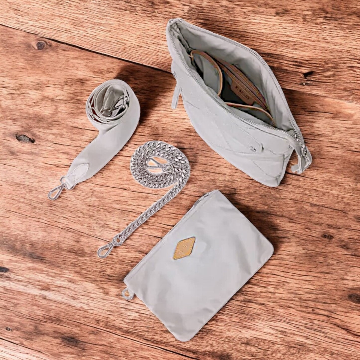 MZ WALLACE Madison Flat Crossbody, Frost - NWT -  Pockets: 6 Inside & 2 Outside