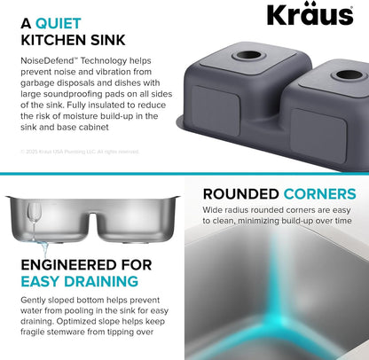 KRAUS Premier 32-inch 18 Gauge Undermount 50/50 Double Satin - KBU32