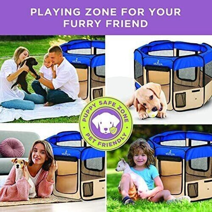 Dog Playpen Large 61"x61"x30" Pop Up Portable Playpen for Dogs and Cat, Folda...