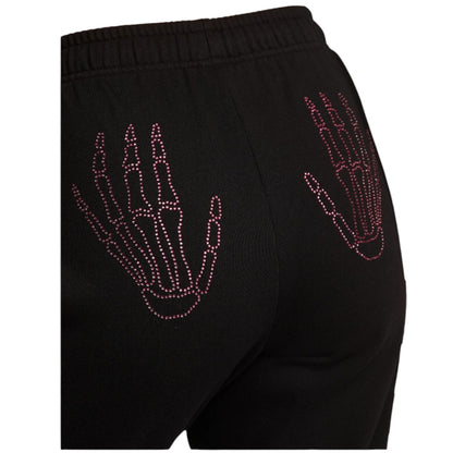 PINK Victoria's Secret Black Joggers with Purple Bling Skeleton Hands on Butt