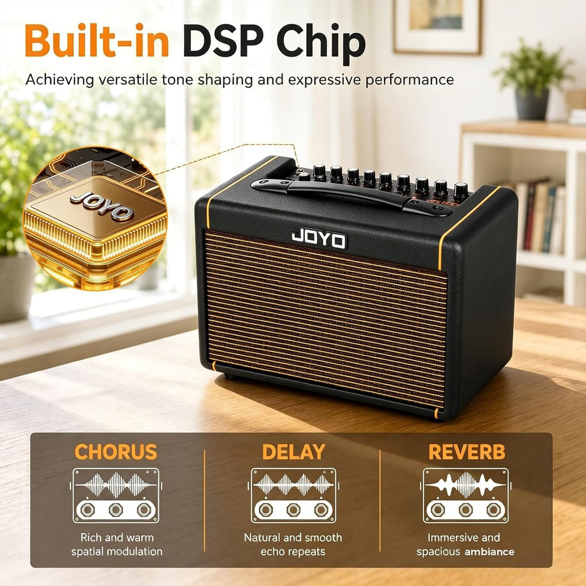 20W Acoustic Guitar Amp Battery-Powered Portable Stereo Amplifier with Blueto...