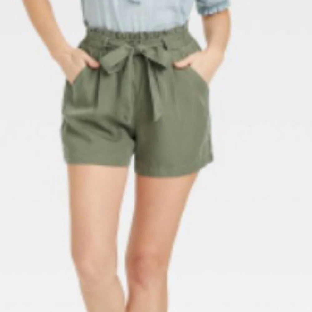 Women's Mid-Rise Olive Green Paperbag Shorts - Knox Rose, XXL