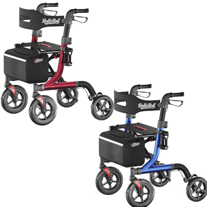 RollisRoll All Terrain Walker for Seniors with Seat, Foldable Aluminum Frame 10”