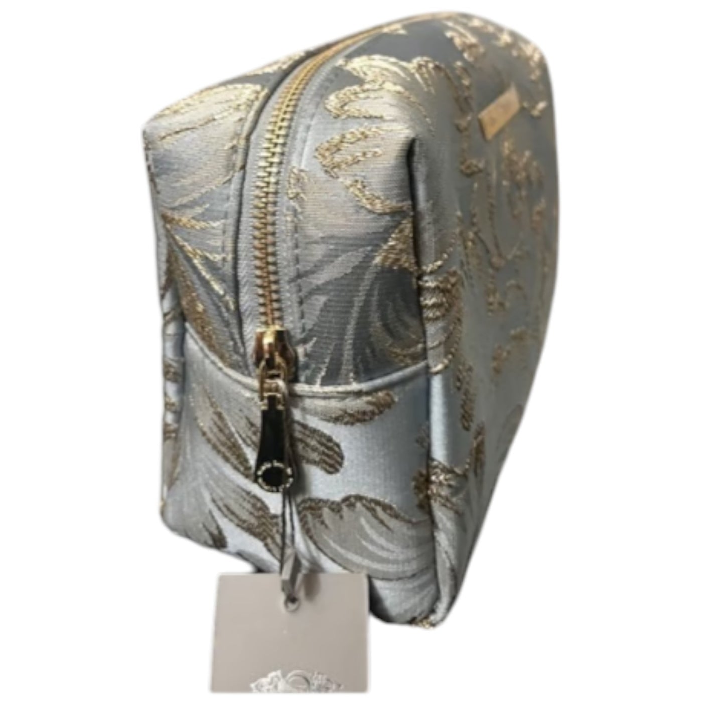 Vince Camuto Gray with Gold Floral Cosmetic Bag With Gold-Tone Zipper NEW