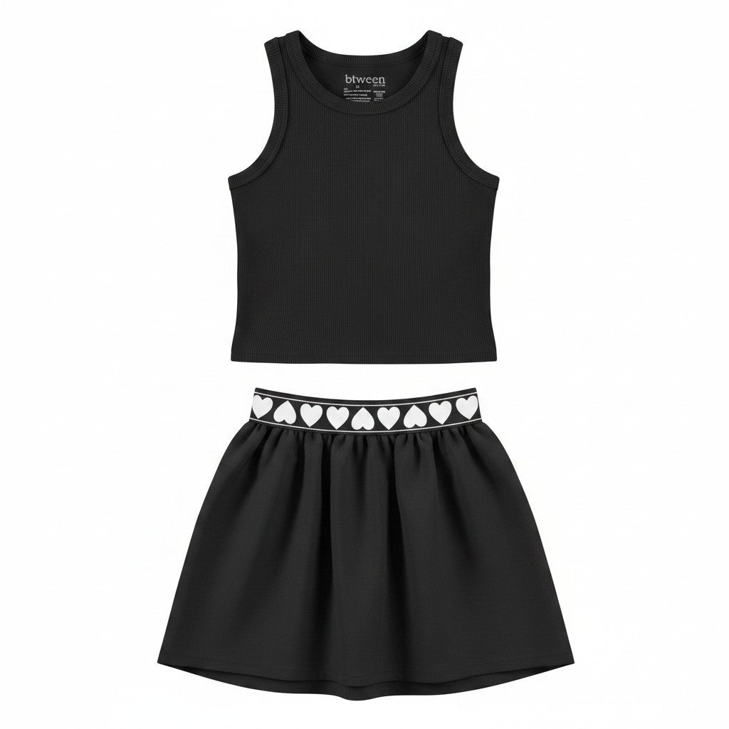 btween Active Black Tank Top & Pleated Skort Set, Girls