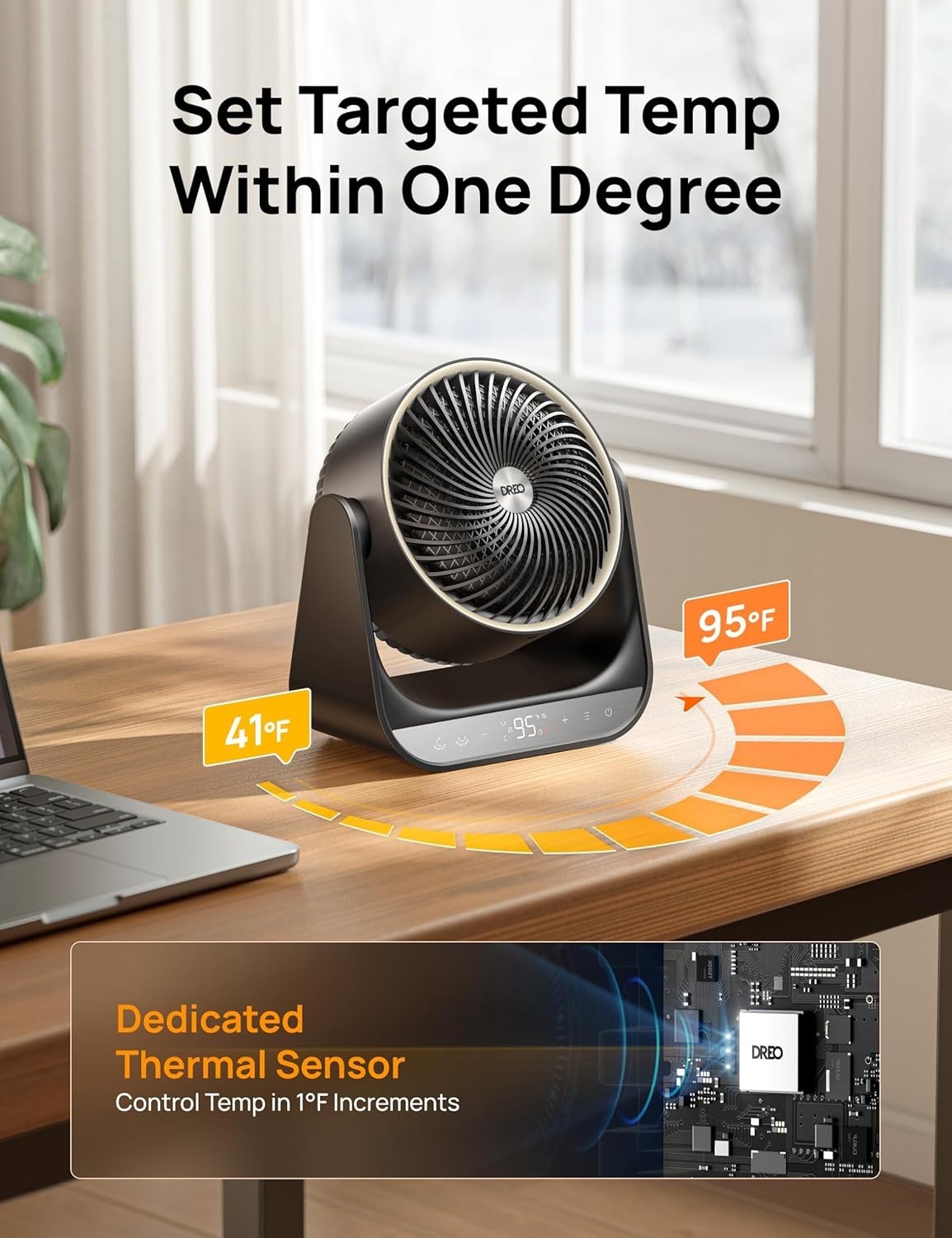 Dreo Whole Room Heater 714, 60° Vertical & 90° Horizontal 3D Black