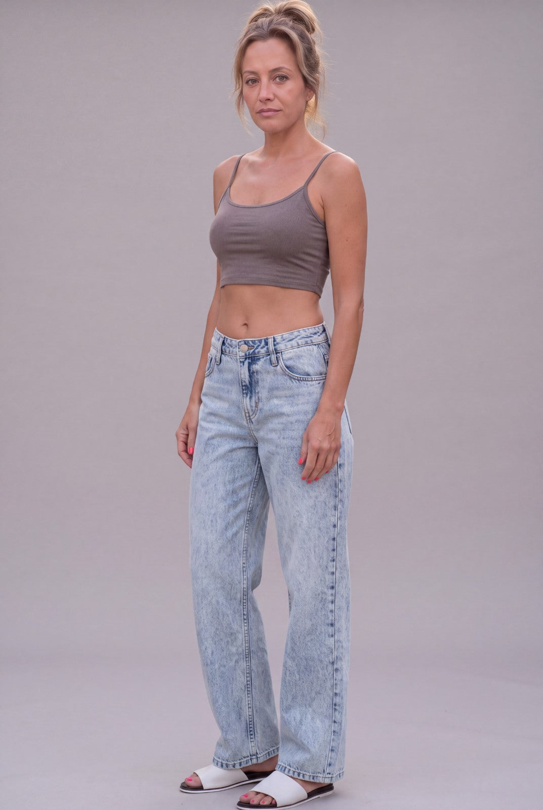 Simple Society Women's Light Wash Wide Leg Denim Jeans
