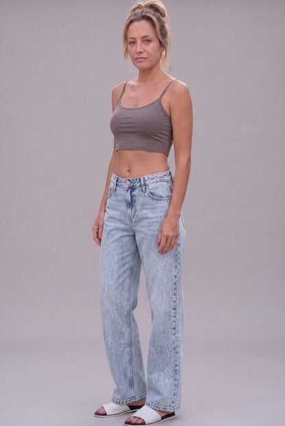 Simple Society Women's Light Wash Wide Leg Denim Jeans