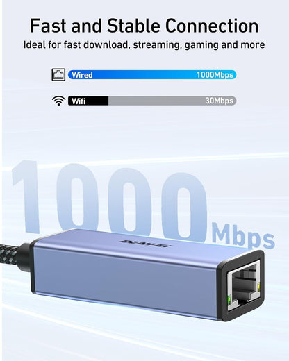 BENFEI USB 3.0 to Ethernet Adapter, USB C to RJ45 Gigabit LAN (1000Mbps) Network