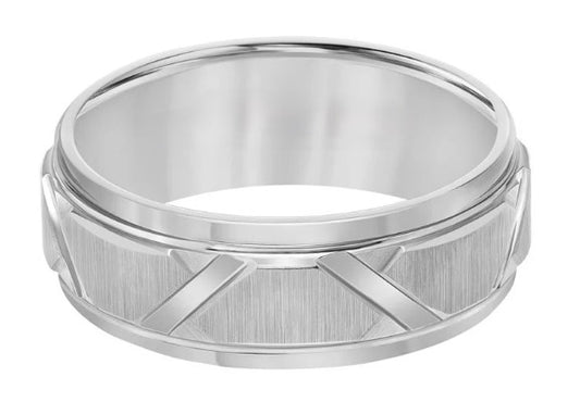 8mm Tungsten Band, Comfort Fit with Angle Grooves & Step Edge