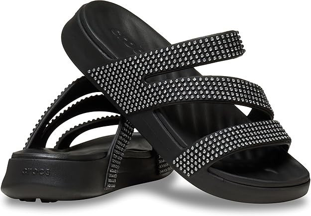 Crocs Getaway Gems Strappy Black Rhinestone Slide Sandals Womens 9 - 212584-001