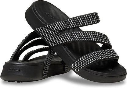 Crocs Getaway Gems Strappy Black Rhinestone Slide Sandals Womens 9 - 212584-001