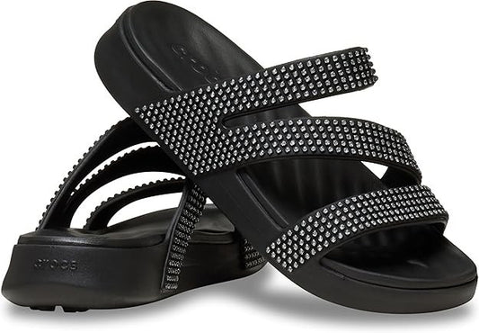 Crocs Getaway Gems Strappy Black Rhinestone Slide Sandals Womens 9 - 212584-001