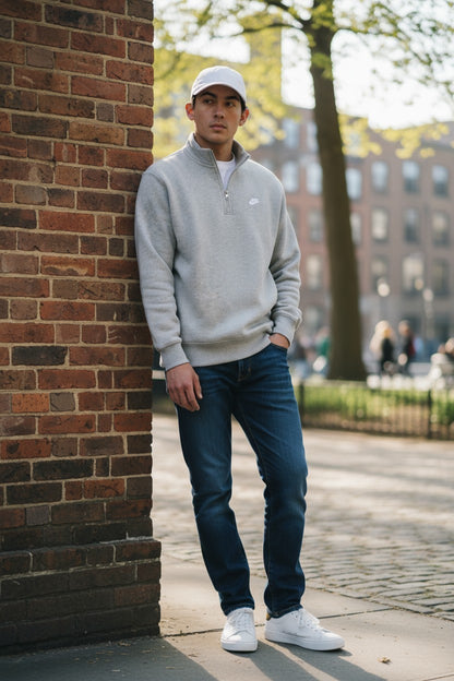 Nike Sweatshirt Club 1/2 Zip Fleece - Pullover - Dark Grey Heather/White