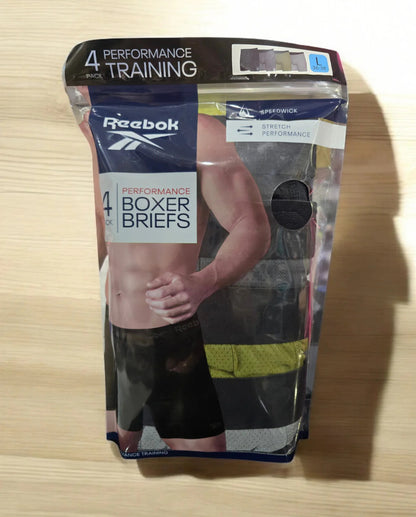 Reebok Men's 4-Pack Performance Boxer Briefs Green/Grays/Blacks, XXL (44-46)