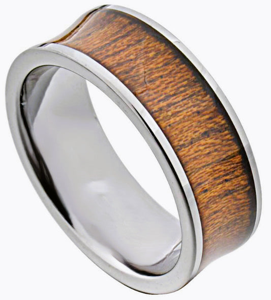 8mm Tungsten Band w/ Concave Wood Inlay