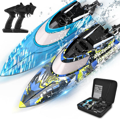 BEZGAR TX2P1, 2 Packs 30 KPH RC Boats with Suitcase - 2 Boats & Remotes Included