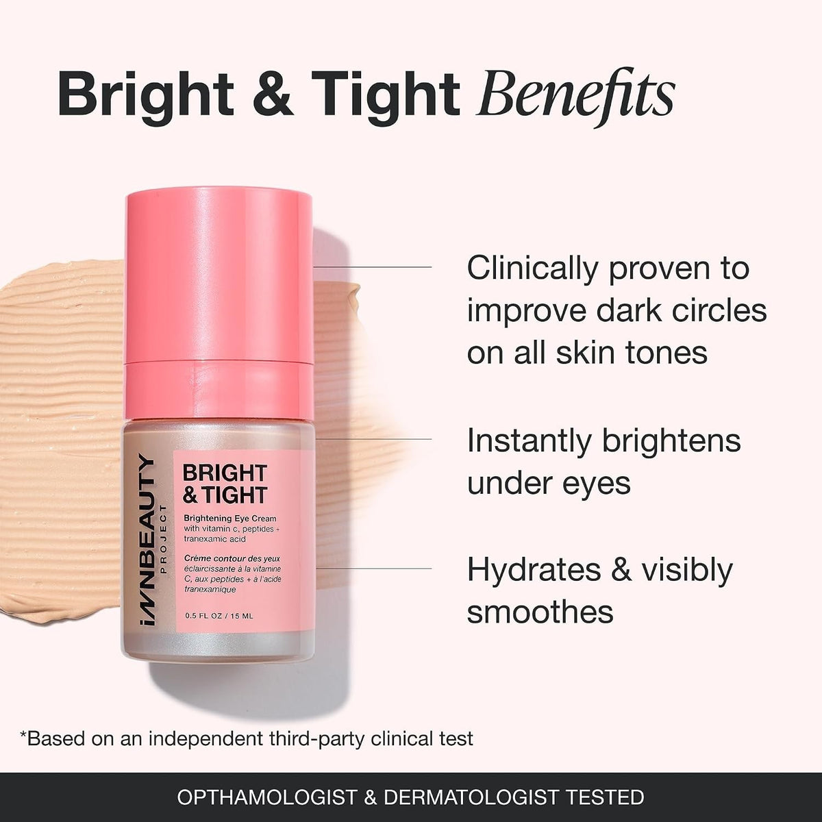 Innbeauty Project Bright & Tight Eye Cream with Vitamin C & Peptides 0.5 oz-15ml