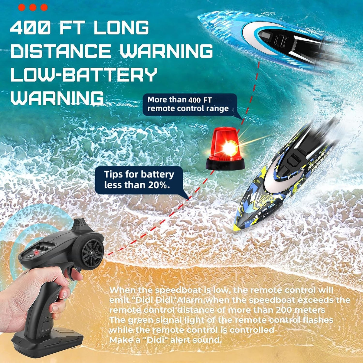 BEZGAR TX2P1, 2 Packs 30 KPH RC Boats with Suitcase - 2 Boats & Remotes Included